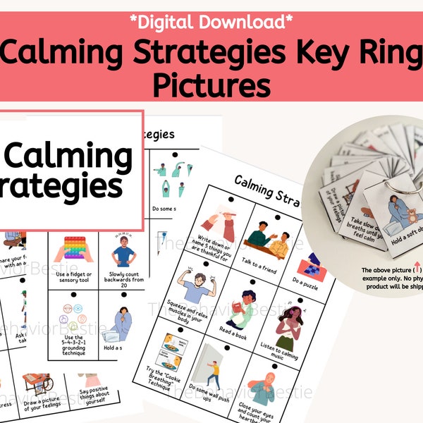 DIGITAL Calming Strategies Visual/ PRINTABLE Coping Skills | Coping Strategies Key Ring | Emotional Regulation/Coping Skills Cards for Kids