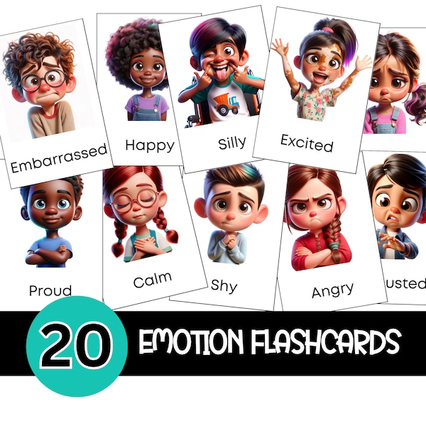 Emotion Flashcards for Kids, Montessori Feelings Cards, Feelings Cards for Preschoolers and Toddlers, Social Emotional Learning