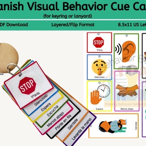 Spaans gedrag Cue-kaarten sleutelhanger/Spaanse Lanyard-kaarten | /Digitaal visueel gedrag ondersteunt | Gedragsmanagementkaarten