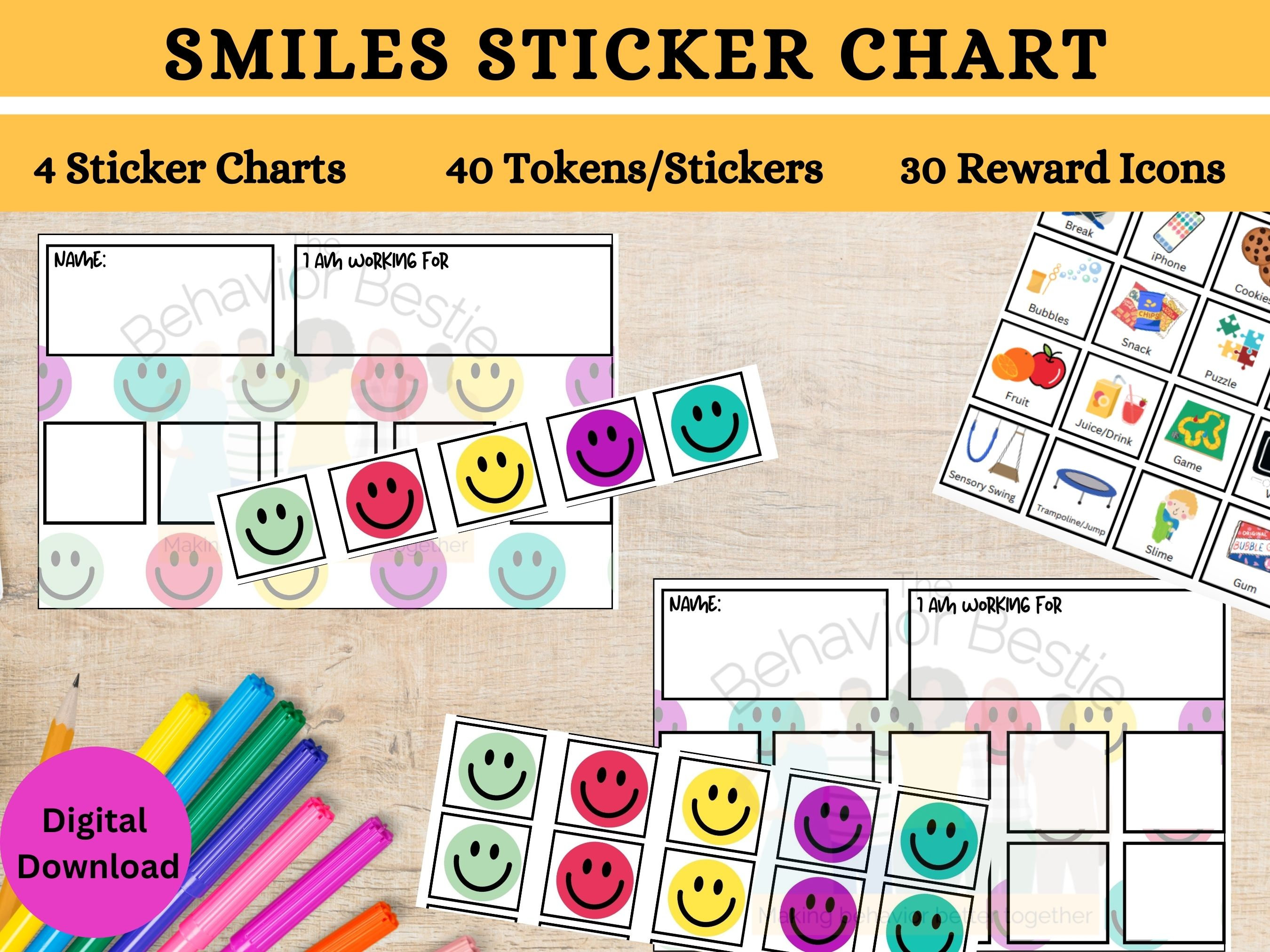 Printable Smiley Face Token Board Smiley Face Reward Chart Digital ...