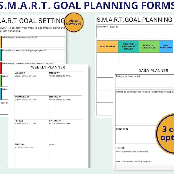 SMART Goals Sheet | SMART Goal Template | SMART Goal Planning Form | Goal Planning | Smart Goal Tracker | Goal Setting Printable