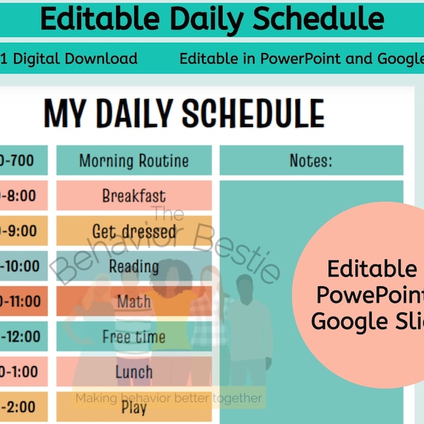 Editable Daily Schedule Template for kids | Customizable Kid Daily Schedule Template | Child Daily Planner  | Kid's Daily Routine Schedule