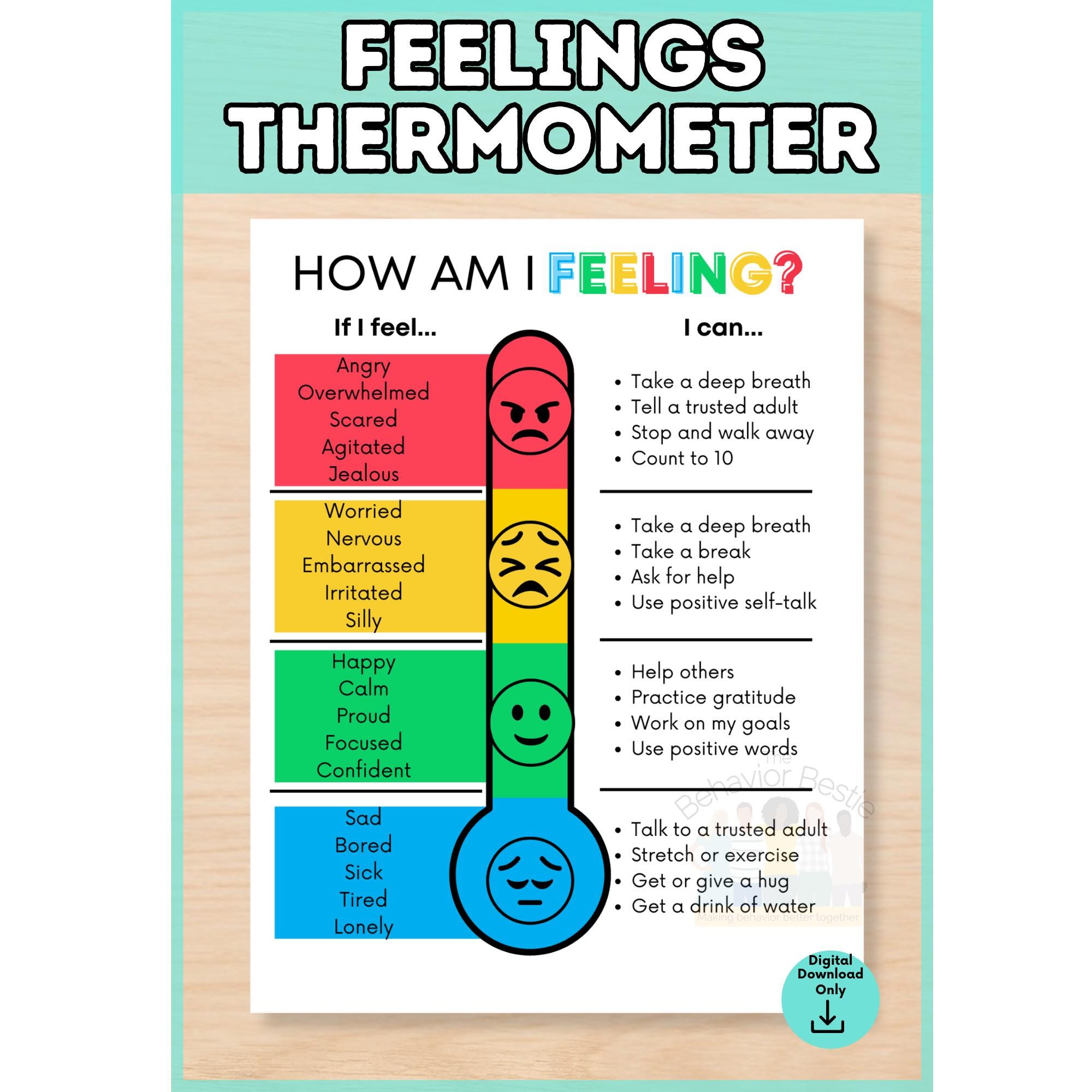 Feelings Thermometer Printable | Emotion Regulation Chart | Classroom ...