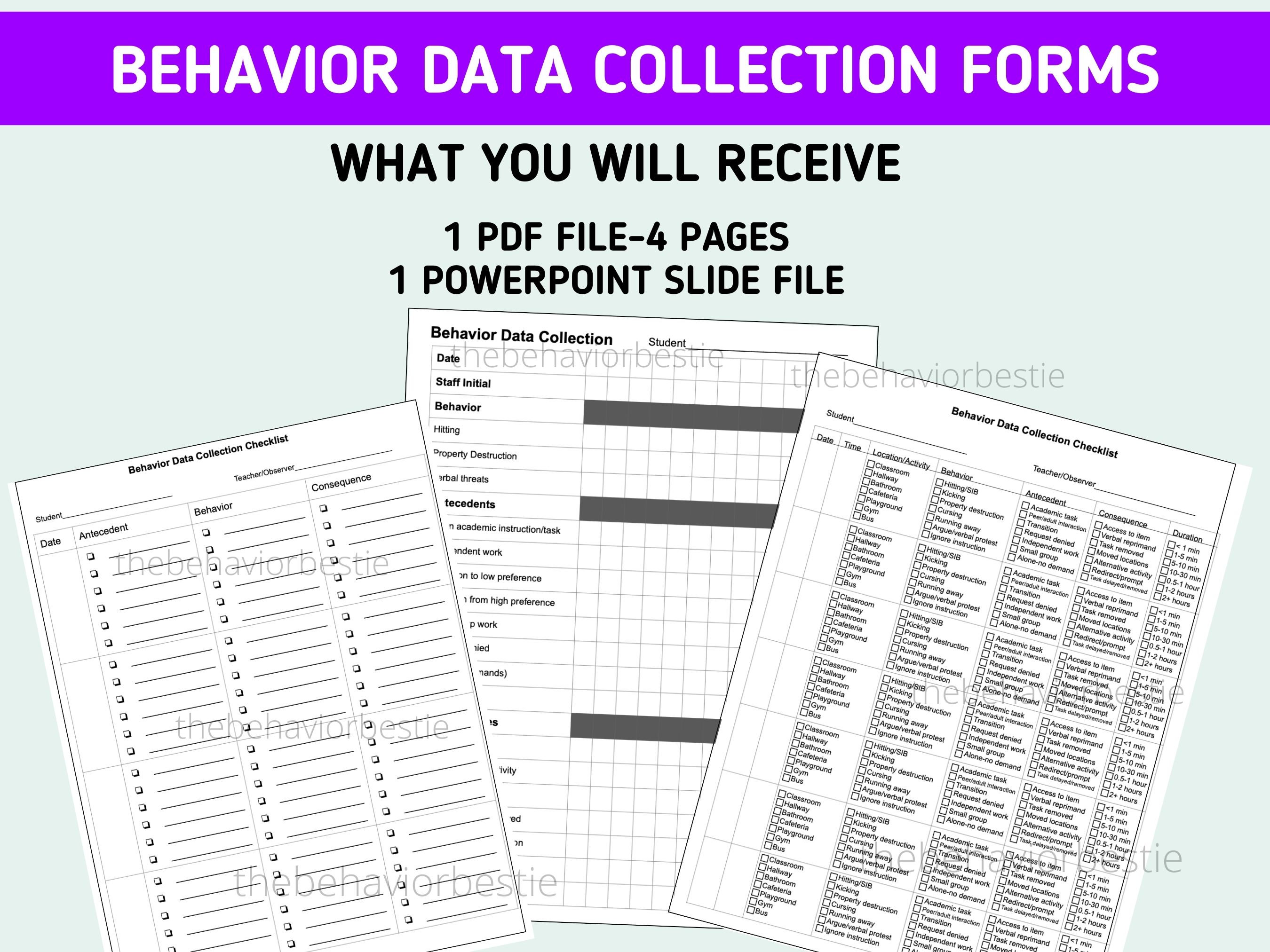 ABC Behavior Data Collection Forms: FBA Assessment (digital Download ...