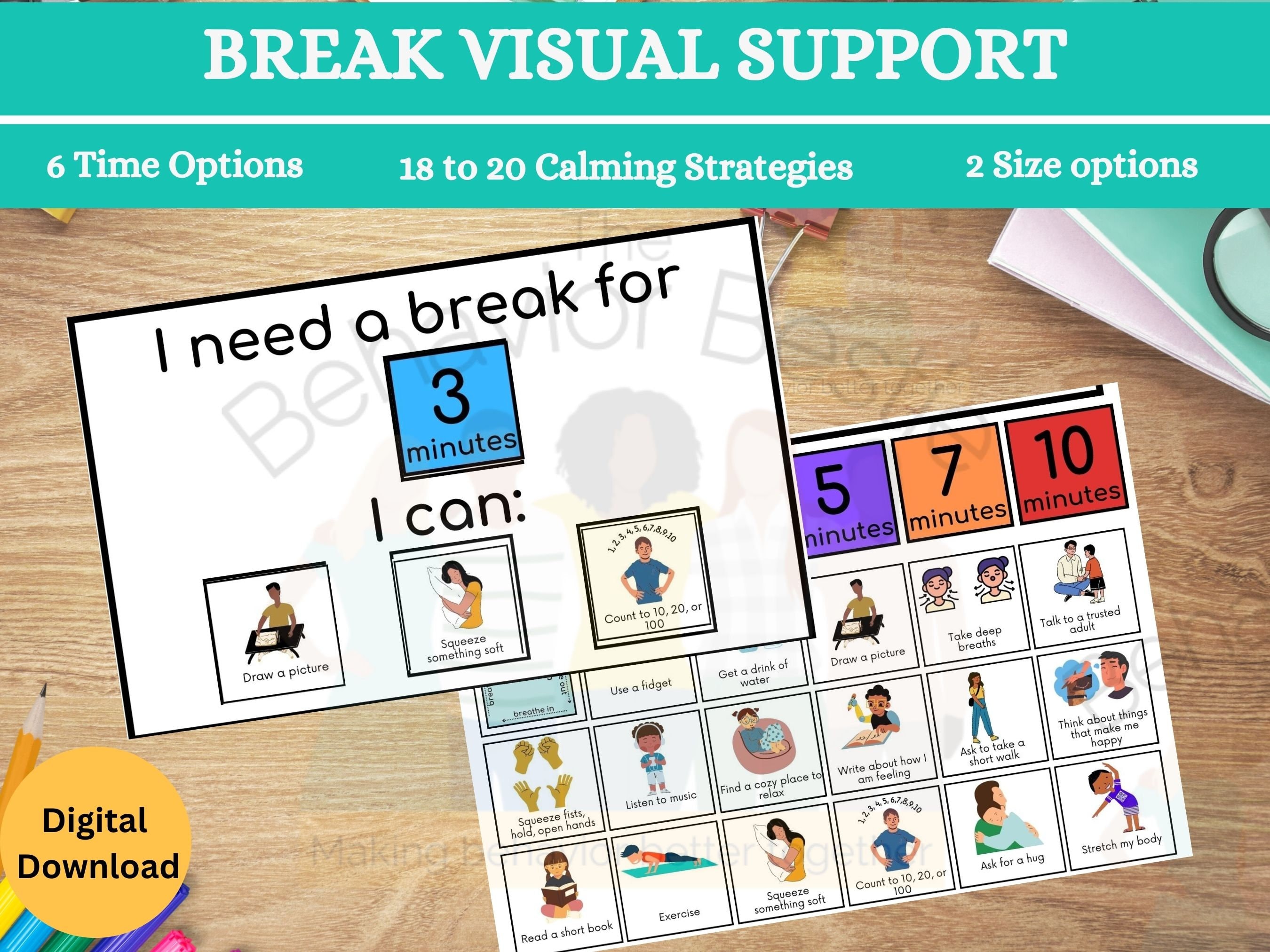 First Break Visual Break Card System: Autism Visual Support With Calming Strategies (PDF ...