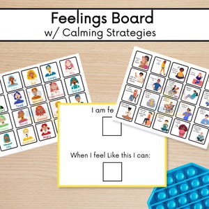 Cuadro de emociones imprimible y tablero de estrategias de calma para niños - Herramienta de identificación de sentimientos expresivos y habilidades de afrontamiento - Descargar PDF