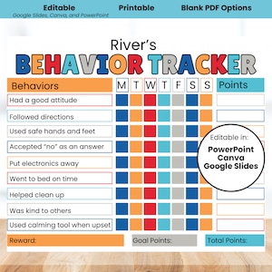 Editable Behavior Chart for Kids, Reward Chart for Kids, Boys Behavior Chart, Behavior Tracker Chart for Kids, Student Behavior Chart