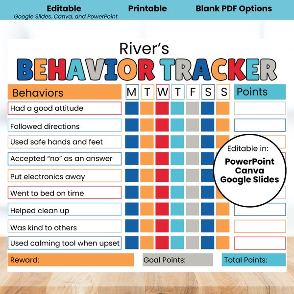Editable Behavior Chart for Kids, Reward Chart for Kids, Boys Behavior Chart, Behavior Tracker Chart for Kids, Student Behavior Chart