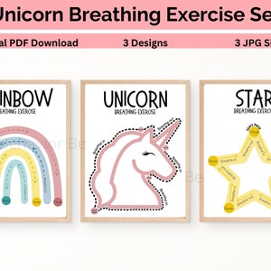 Breathing Exercises for Kids | Unicorn Breathing Exercise Set | Finger Tracing Breathing Strategy for Kids | Unicorn Print | Unicorn Decor