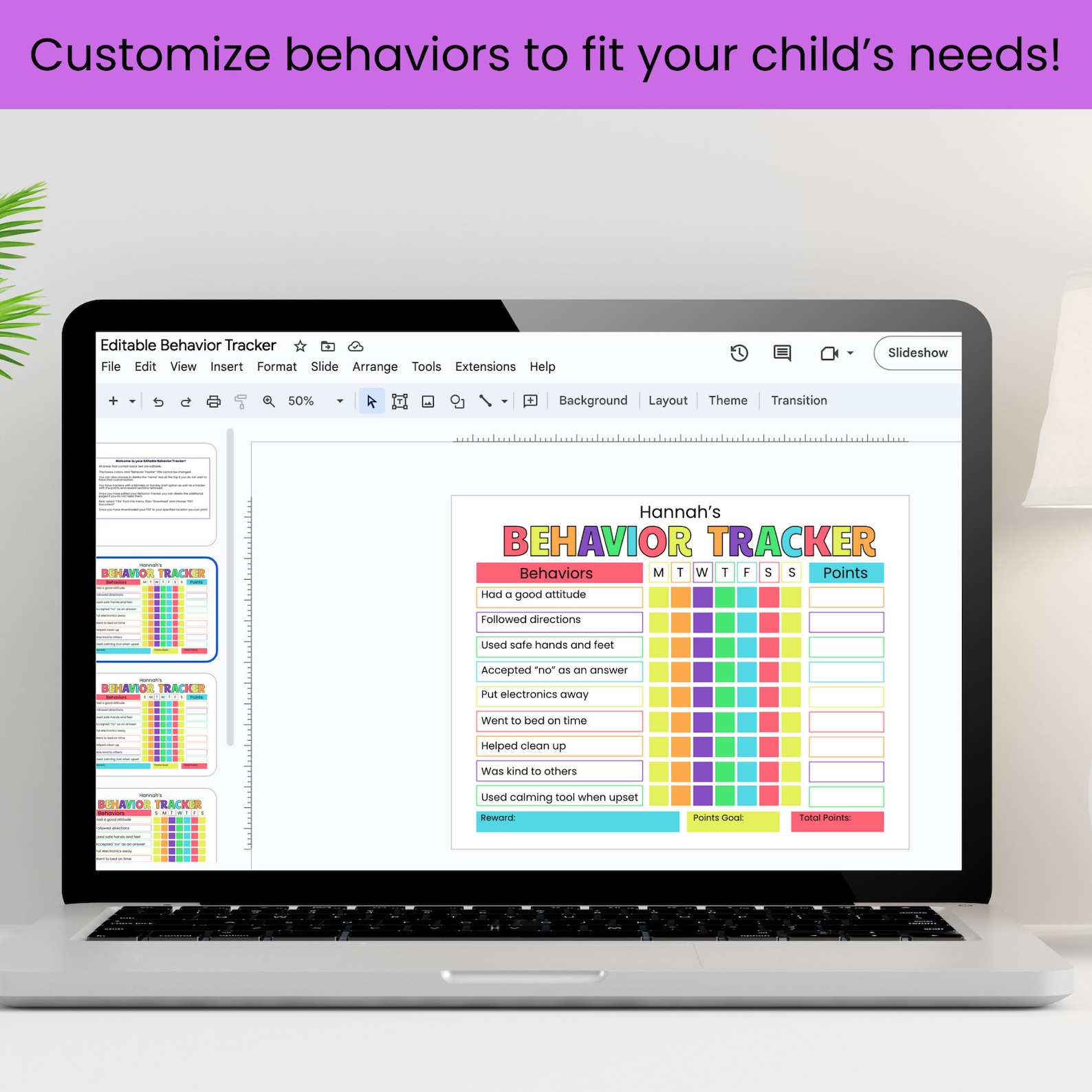 Editable Behavior Chart for Kids, Behavior Chart for Kids, Girls ...