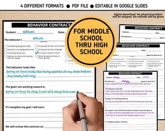 Customizable Student Behavior Contract: Positive Discipline (PDF & Google Slide)