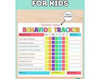Tabella di comportamento per bambini modificabile: sistema a punti, premi (download digitale)