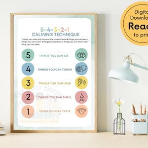 Calming Strategy | 5, 4, 3, 2, 1 Grounding Technique | Anxiety Relief | Coping Skills | Calm Down Corner | Mindfulness Skills | Counselor