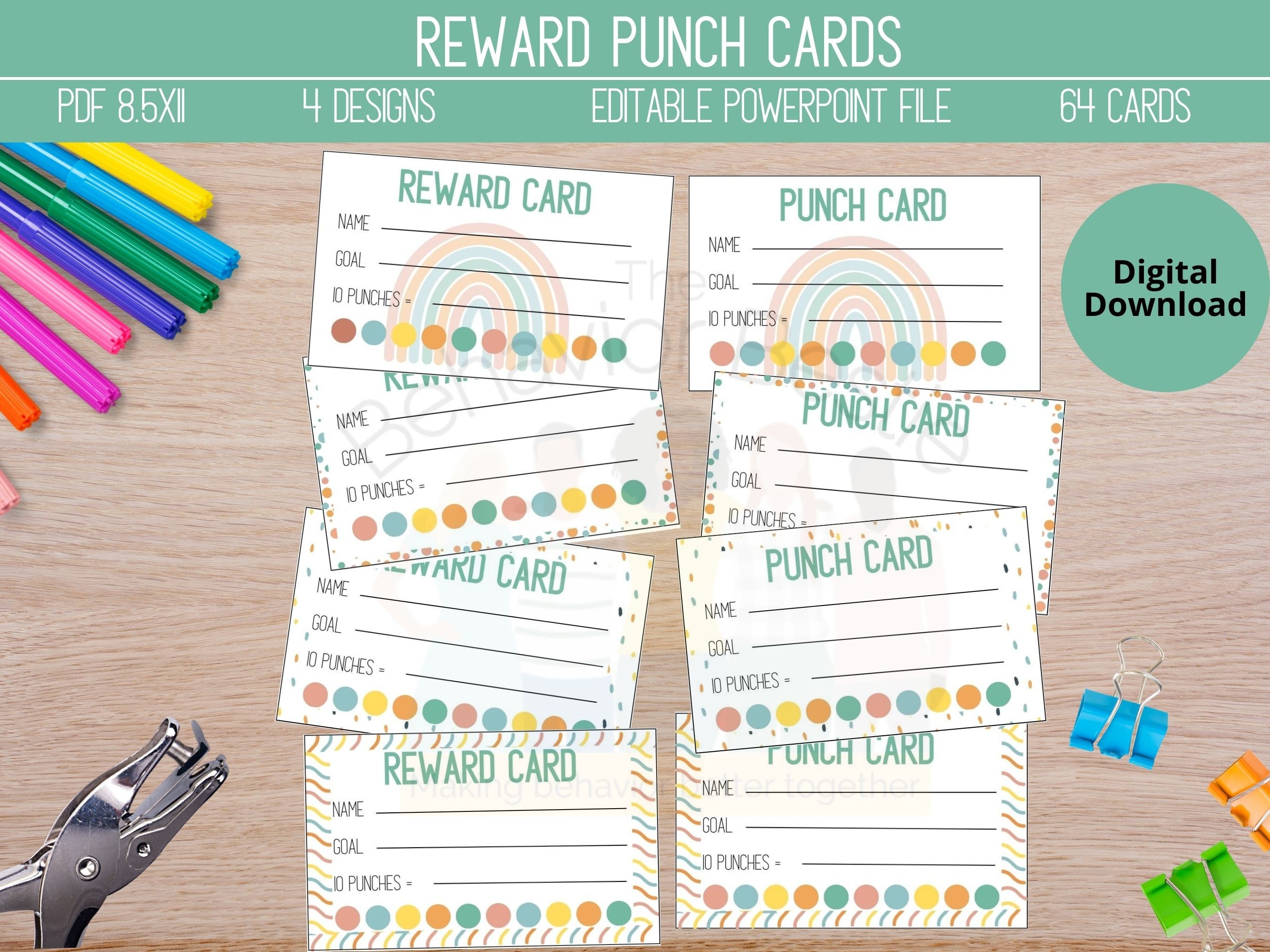 Punch Cards for Kids EDITABLE Instant Download positive Behavior Punch Card  Reward Card 