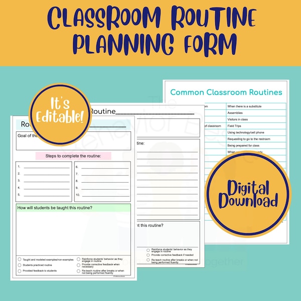 Editable Classroom Routine Planning Form | Classroom Routine Forms | Digital Download Classroom Management Form | Plan Classroom Routines |