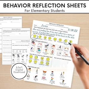 Behavior Reflection Sheets | Digital Think Sheet | Elementary Behavior Reflection Forms | Social Emotional Learning | Behavior Form for Kids