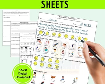 Behavior Reflection Sheets | Digital Think Sheet | Elementary Behavior Reflection Forms | Social Emotional Learning | Behavior Form for Kids