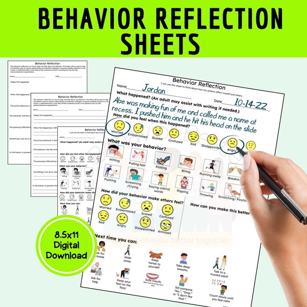 Behavior Reflection Sheets | Digital Think Sheet | Elementary Behavior Reflection Forms | Social Emotional Learning | Behavior Form for Kids