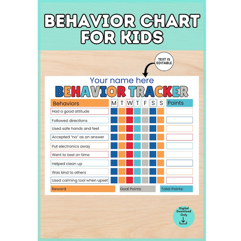 Editable Kids Behavior Chart: Reward Tracker (Digital Download) image 1