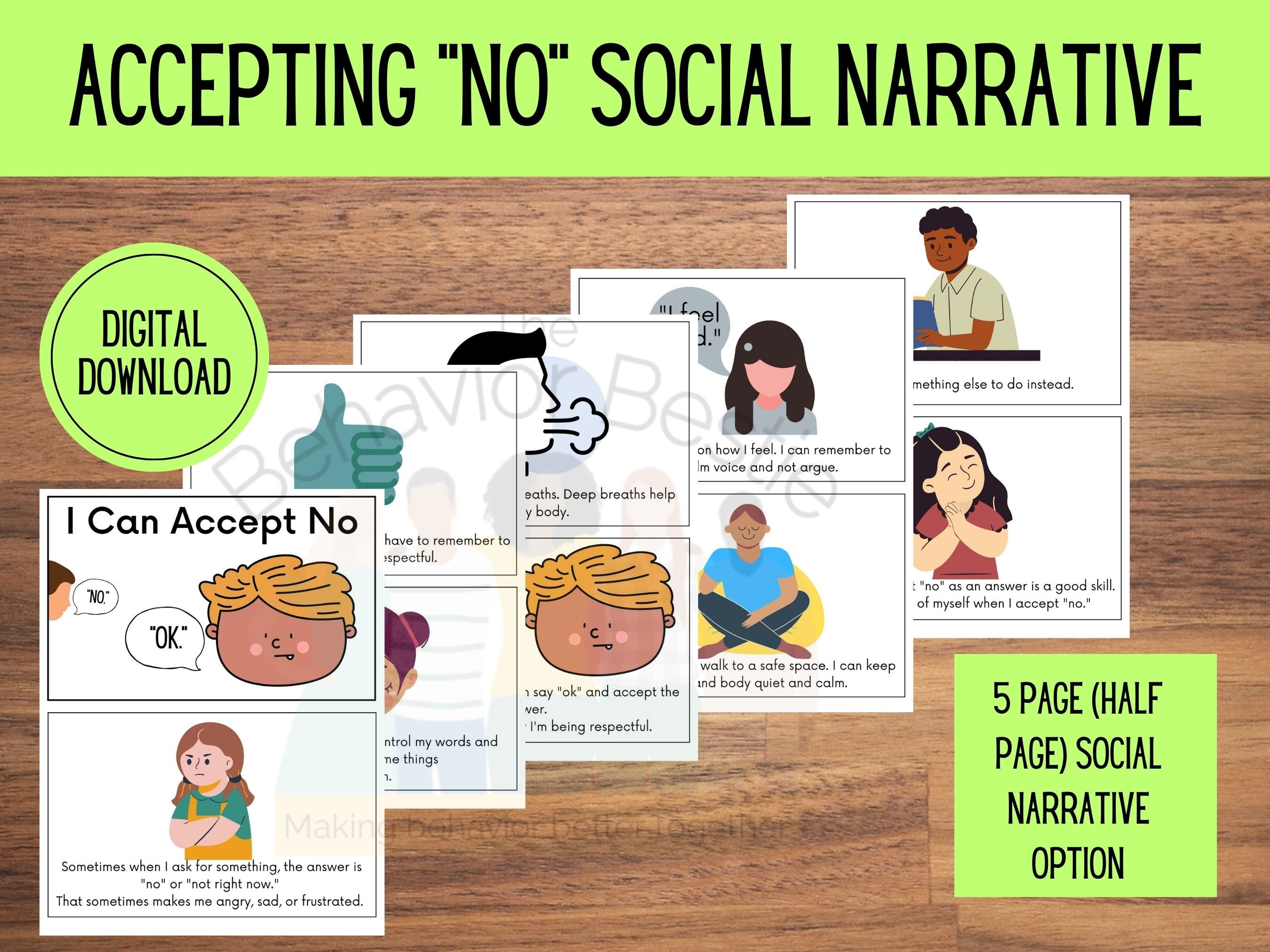Accepting "no" Social Narrative: Social Skills Story (digital Download ...