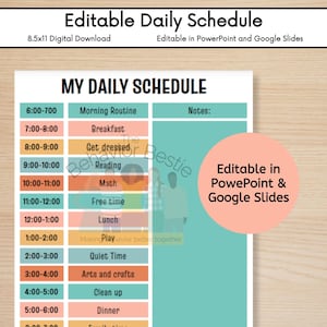 Editable Daily Schedule Template for kids | Customizable Kid Daily Schedule Template | Child Daily Planner  | Kid&#39;s Daily Routine Schedule
