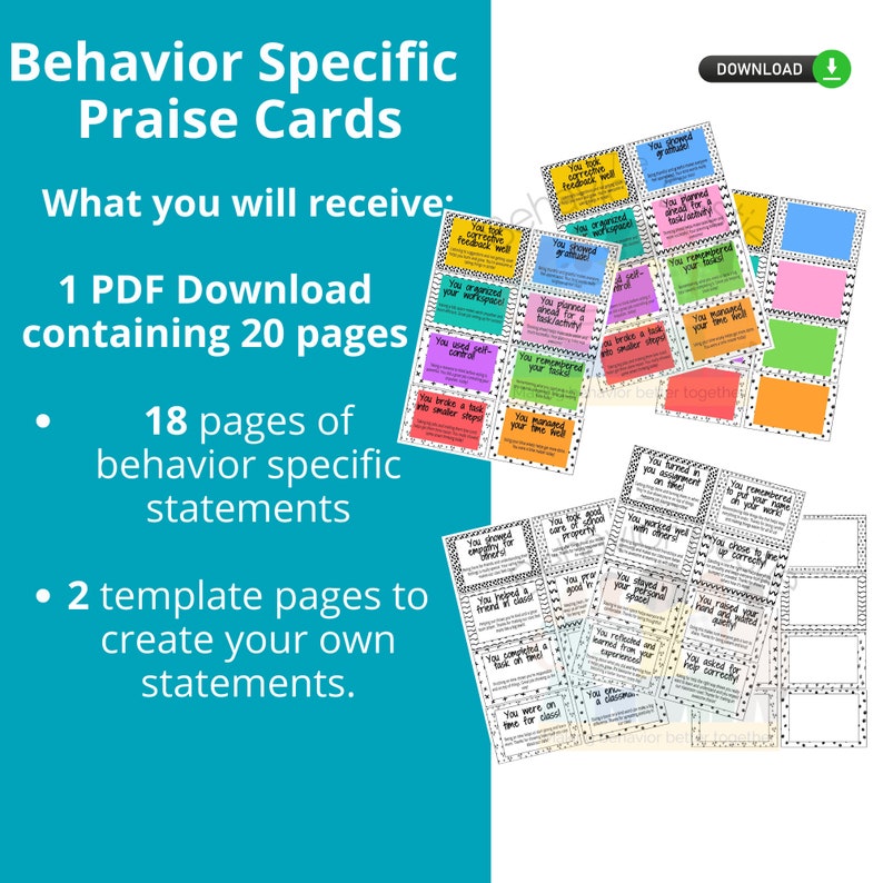 Positive Praise Cards for Students: Classroom Management (digital ...