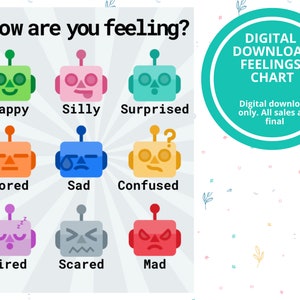 Robots Feelings Chart | Printable Emotions Chart | Robot Emotions Chart | Educational Emotions Print | School Emotion Chart