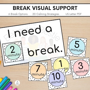 Necesito un descanso, tarjeta visual para descansar, recurso para el rincón de la calma, gestión del aula, recursos para el aula