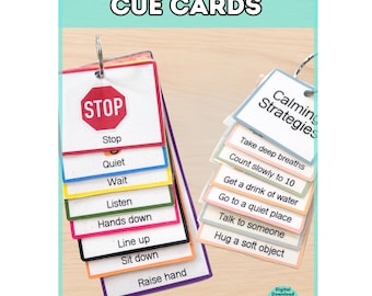 Printable Behavior Cue Cards: Calming Strategies, Classroom Management (PDF)