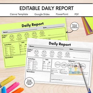 Bewerkbaar dagelijks communicatierapport voor docenten: directe pdf-download, dagelijks gedragsrapport