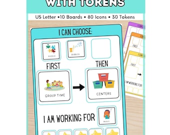 First Then Printable, Autism Visual Schedule with Token Board with Reward Icons