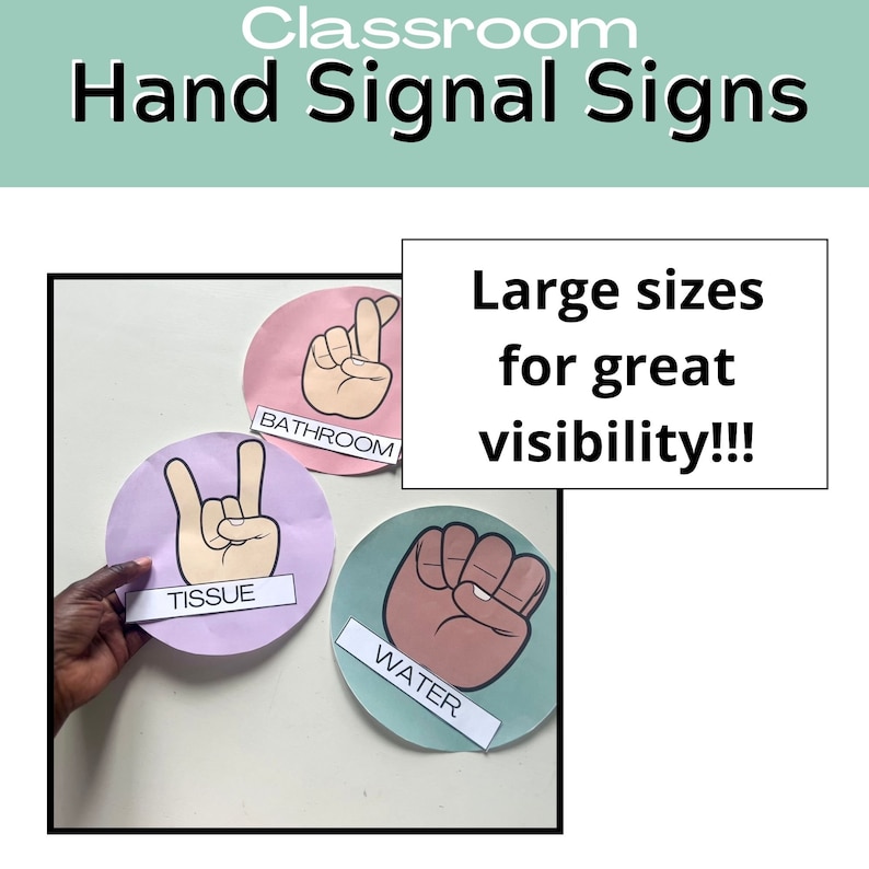 Boho Classroom Hand Signals, Hand Signal Signs for Classroom Management