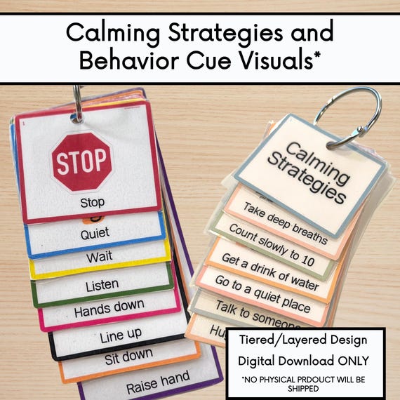 Printable Behavior Cue Cards: Calming Strategies, Classroom Management (PDF)