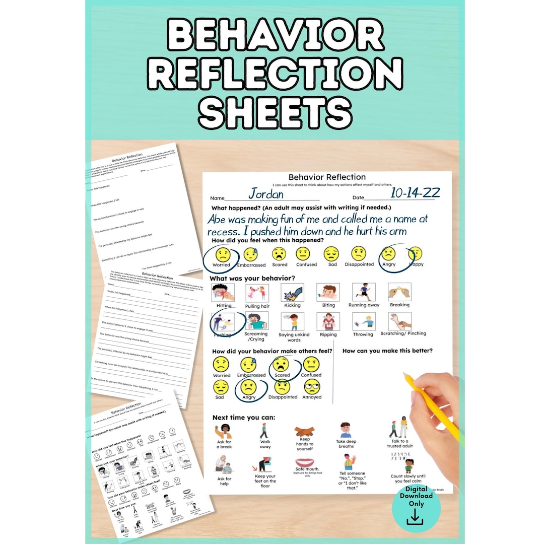 Elementary Behavior Reflection Sheets: Kid-friendly Think Sheet ...
