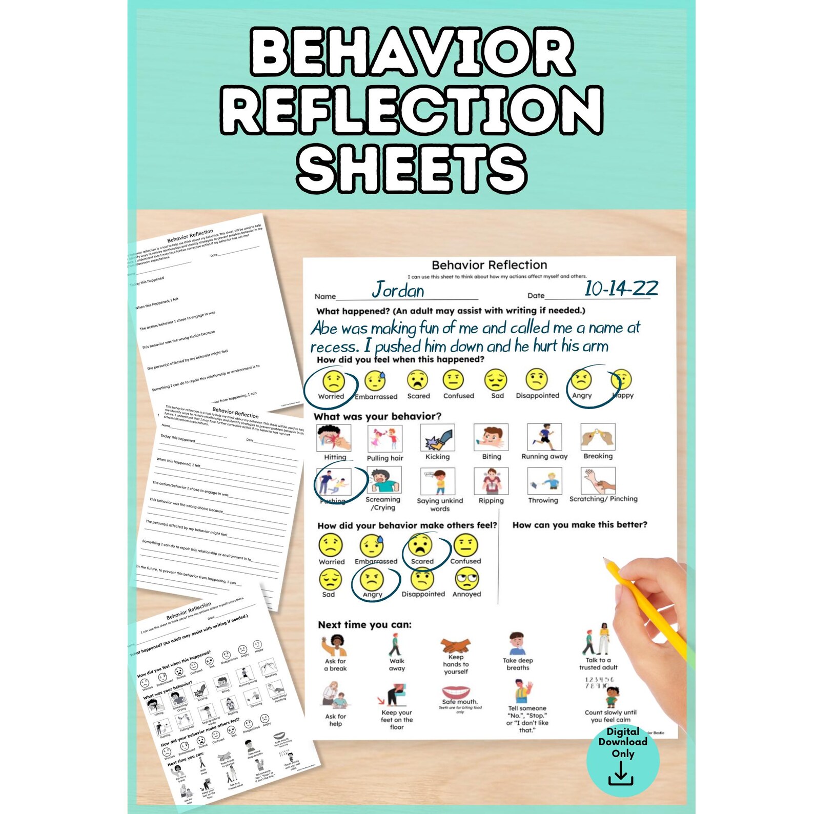 Elementary Behavior Reflection Sheets: Kid-friendly Think Sheet ...