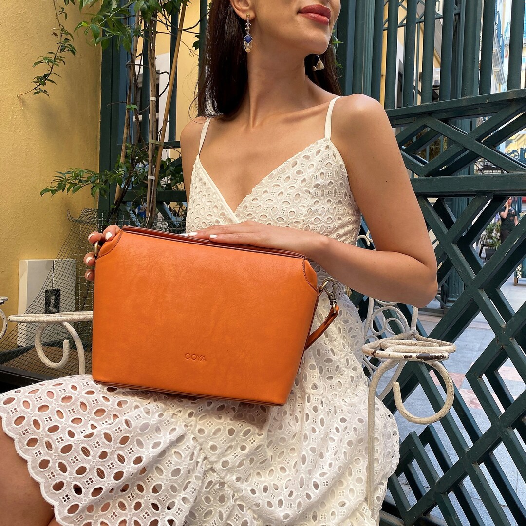 Vegan Leather Crossbody Bag Orange Handmade Shoulder Bags for Etsy