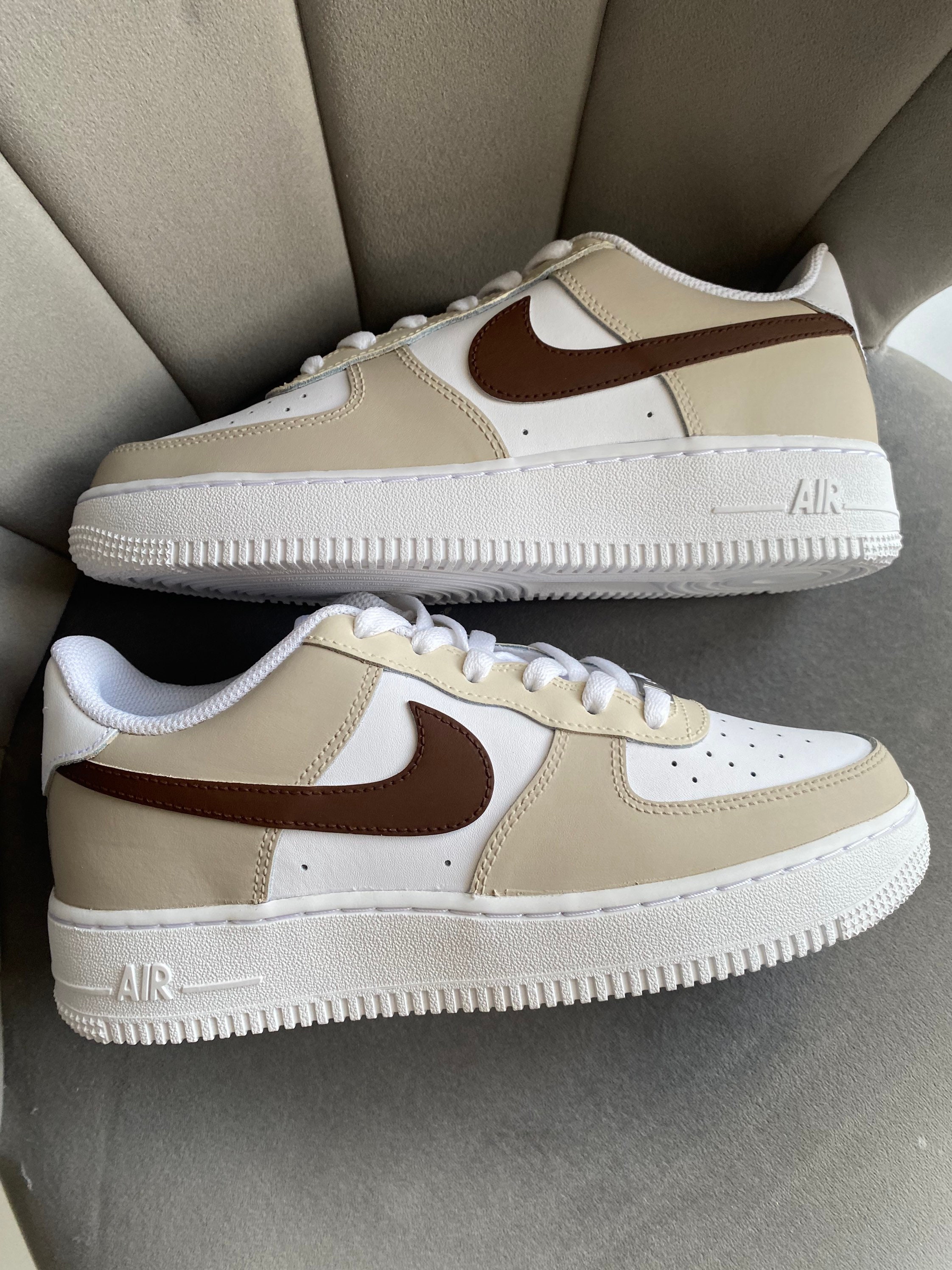 overschrijving humor Picknicken Beige and Brown Custom Air Force 1 - Etsy Hong Kong