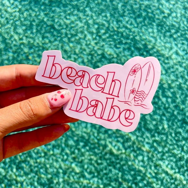 Beach Babe Sticker, Beach Vibe Stickers, Surfer Stickers, Pink Stickers, Laptop Stickers, Water Bottle Stickers