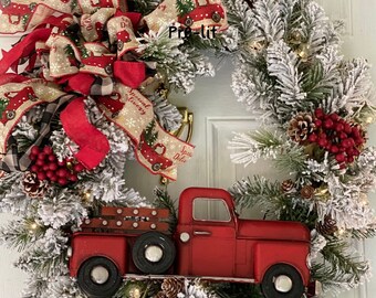 Buffalo Plaid Tree Red Truck Mesh Tree Rustic Truck Decor Farmhouse Decor Tree for Small Spaces Special Delivery Front Door Christmas