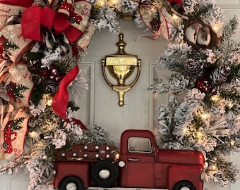 Holiday Special Delivery Christmas Wreath Rustic Red Truck Farmhouse Wreath Home Gift For Her or Him