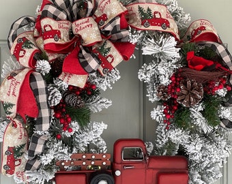 Christmas Wreath Red Truck Wreath Red Truck Farmhouse Special Delivery Wreath Buffalo Plaid Christmas Decor Christmas Burlap Christmas Decor