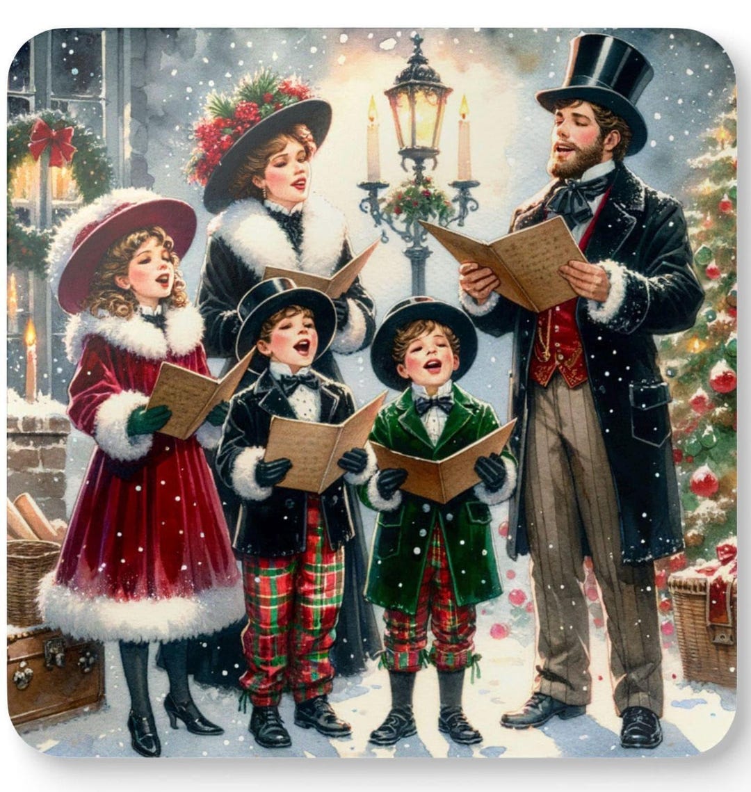 Christmas Coasters: Victorian Carolers Set of 4 Holiday Décor Gift for Teachers, Home, Housewarming, Mom, Friends, and More