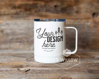 10 oz white sublimation stainless steel Coffee Mug with Handle Mockup | Barnwood | JPG + Smart Object | Digital Download