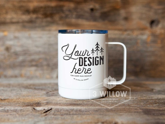 10 oz white sublimation stainless steel Coffee Mug with Handle Mockup |  Barnwood | JPG + Smart Object | Digital Download