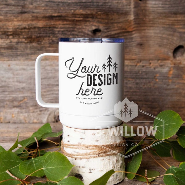 10 oz white sublimation stainless steel Coffee Mug Handle Mockup | Leaves | JPG + Smart Object | Download