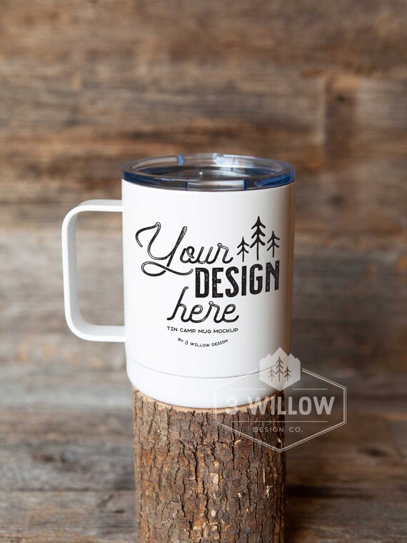 10 oz white sublimation stainless steel Coffee Mug with Handle Vertical  Mockup | Barnwood | JPG + Smart Object | Digital Download