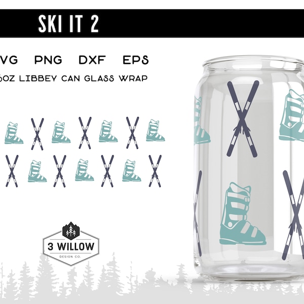 Ski It 2, Downhill Skiing Theme 16oz Glass Can Cut File, Svg Dxf Png Files Digital Download, Svg file for Cricut, Printable cut file