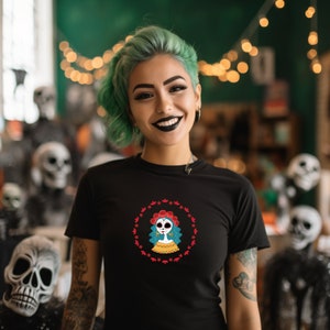 Dia De Los Muertos, Sugar Skull T-Shirt, Day Of The Dead Tee, Cute Sugar Skull Cartoon Woman, Halloween Shirt