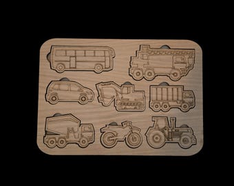 Wooden Vehicle Puzzle Board, 8 Transportation Shapes, Educational Learning Toy for Kids
