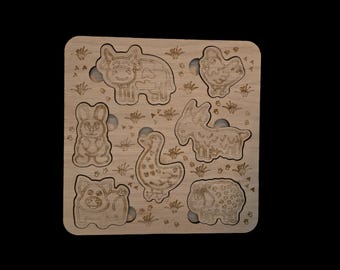 Wooden Farm Animals Puzzle Board, 6 Pieces, Educational Learning Toy for Kids